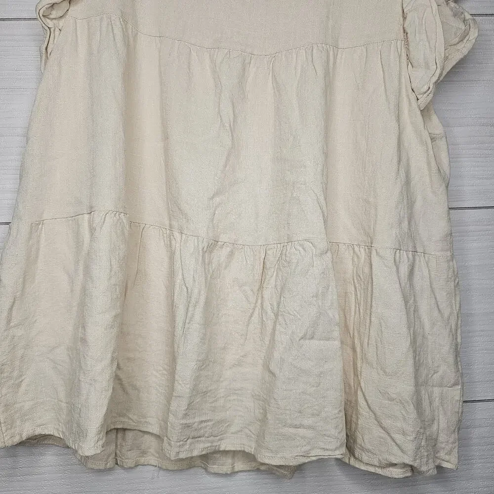 Pink Lily Cream Tiered Ruffle Cap Sleeve Babydoll Top Blouse Womens Medium - Picture 2 of 7